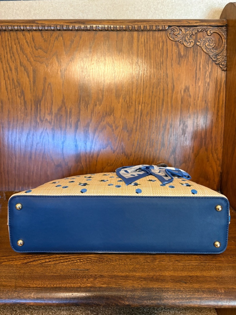 NWT-Betsey Johnson-Blueberry🫐Embroidered-Large XO Tote-Woven Straw-Natural-$118 - Picture 9 of 16